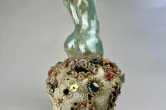 Julia C R Gray, SHE Sea Wisdom Aqua Pearl (Coral Reef 007), 2022. Ceramic, slip-cast and hand built, layered slip, glaze, oxides, opalescent, and gold luster glaze, 17.5" x 10" x 10".