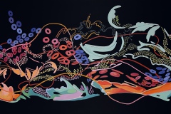Francesca Isabella, The Swarm: a Disillusion Dissolution, 2021. Acrylic on wood panel, 36" x 72".