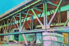 Kate Joiner, Lies Beneath The 5, 2021. Acrylic on pellon, mounted on wood panel, 21" x 21".