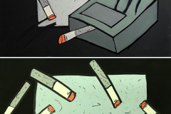 Erika Maru, Smokey Barrier, 2022. Acrylic on canvas, 18" x 24" each.