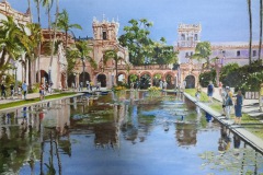 Michael McCaslin, Reflection Pool, Balboa Park, 2022. Oil on canvas, 20" x 16".