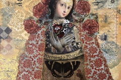 Laurie Mika, Our Lady of the Pandemic, 2021. Collage on panel board, 24" x 24".