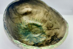 Elena Miller, Horsehair Raku Sculptural Bowl, 2022. Clay, horsehair, and ceramic, 9" x 6.5" x 4".