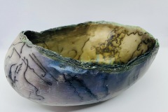 Elena Miller, Horsehair Raku Sculptural Bowl, 2022. Clay, horsehair, and ceramic, 9" x 6.5" x 4".