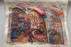 Valya, Past Me, Now Me, Future Me, 2012. Hand painted on silk gauze, discharged, wet felted on wool fleece, machine embroidered, 21" x 27".