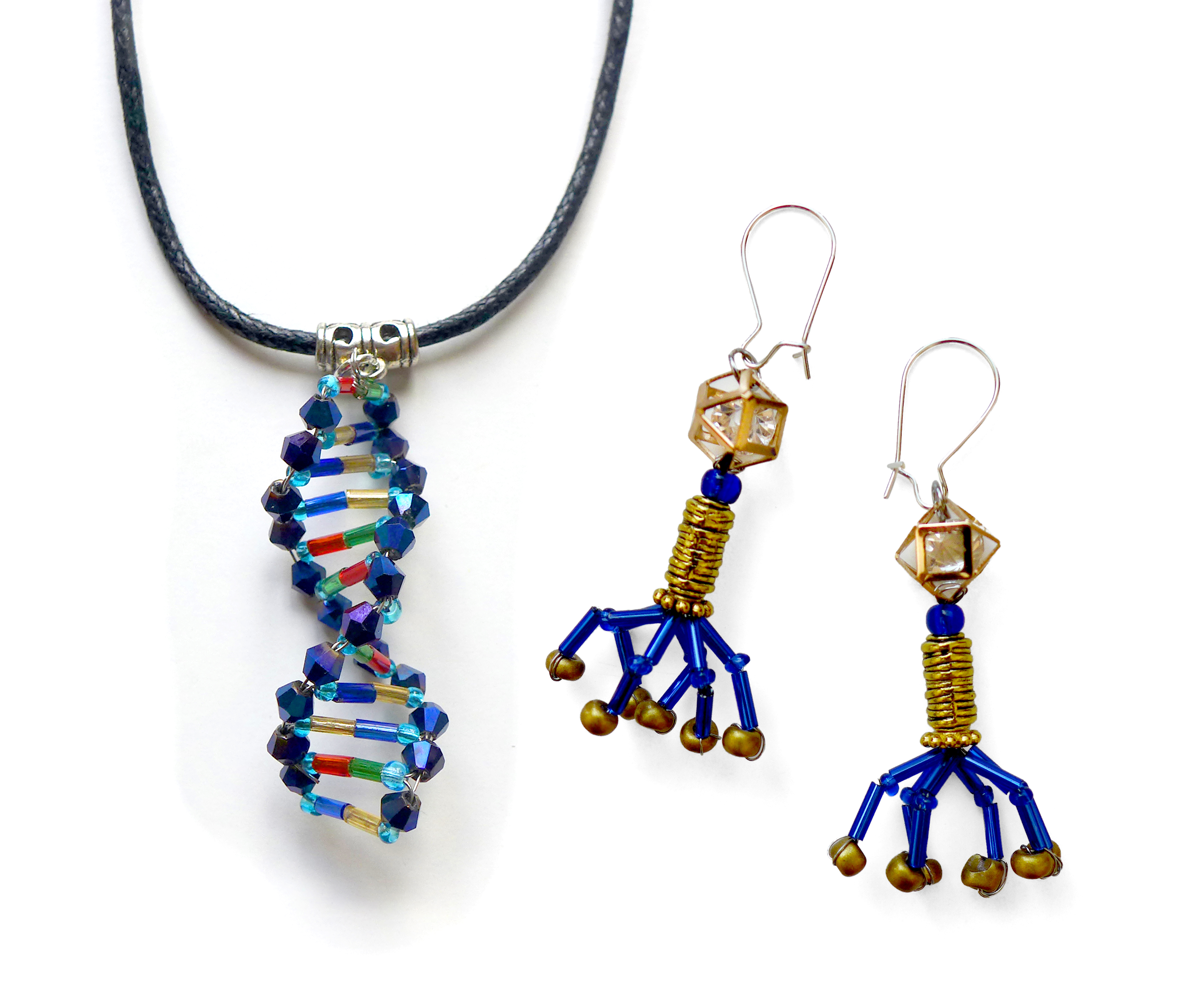 Beata Mierzwa, DNA Necklace, Bacteriophage earrings