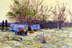 Carol Lindemulder, Down at the Wind Farm, 2024. Oil on linen, 36" x 40".