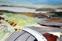 Irene Abraham, Overflow, 2022. Acrylic on board, 34" x 64".