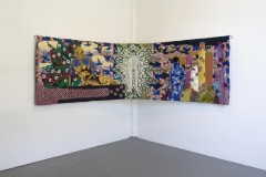 Irma Sofia Poeter, Horizontal History, 2020. Fabric and embroidery appliqués, 44" x 145".