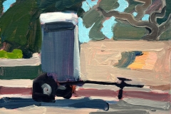 Kevin Inman, Porta Potty on Trailer, 2022. Oil on canvas, 5" x 7". Kevin Inman, Porta Potty on Trailer, 2022. Oil on canvas, 5" x 7".