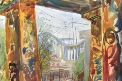 Olga Freedman Talkovsky, The Bridge in Barrio Logan, 2026. Watercolor, 24" x 18". Olga Freedman Talkovsky, The Bridge in Barrio Logan, 2026. Watercolor, 24" x 18".