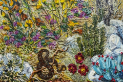 Robin Raznick, Borrego Dreamin’, 2024. Acrylic, metallics, desert sand, and sticks on canvas, 60" x 60" x 3". Robin Raznick, Borrego Dreamin’, 2024. Acrylic, metallics, desert sand, and sticks on canvas, 60" x 60" x 3".