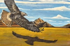 Sequoia Redbird, Alive in Black Rock, 2026. Acrylic, 18" x 24". Sequoia Redbird, Alive in Black Rock, 2026. Acrylic, 18" x 24".
