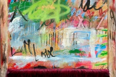 Ann Golumbuk, Love Will Find a Way, 2024. Acrylic, spray paint, and acrylic markers on wood panel, 48" x 48”.