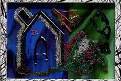 Becky Guttin, Entre Azules y Verdes, 2025. Glass and wood, 11" x 15”.