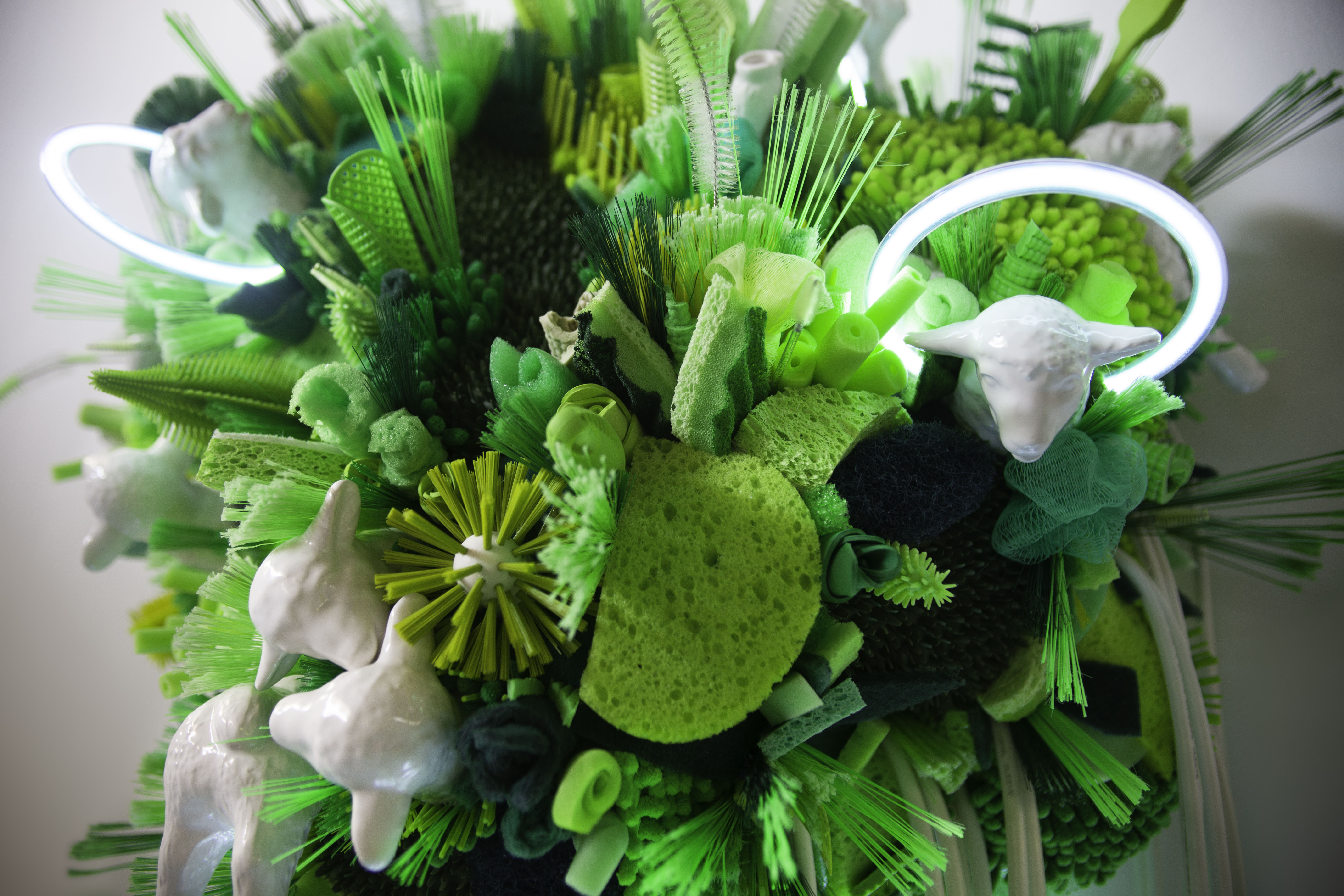 David Adey, Fountainhead (detail), 2020. Ceramic, neon, electronics, cleaning supplies. David Adey, Fountainhead (detail), 2020. Ceramic, neon, electronics, cleaning supplies.