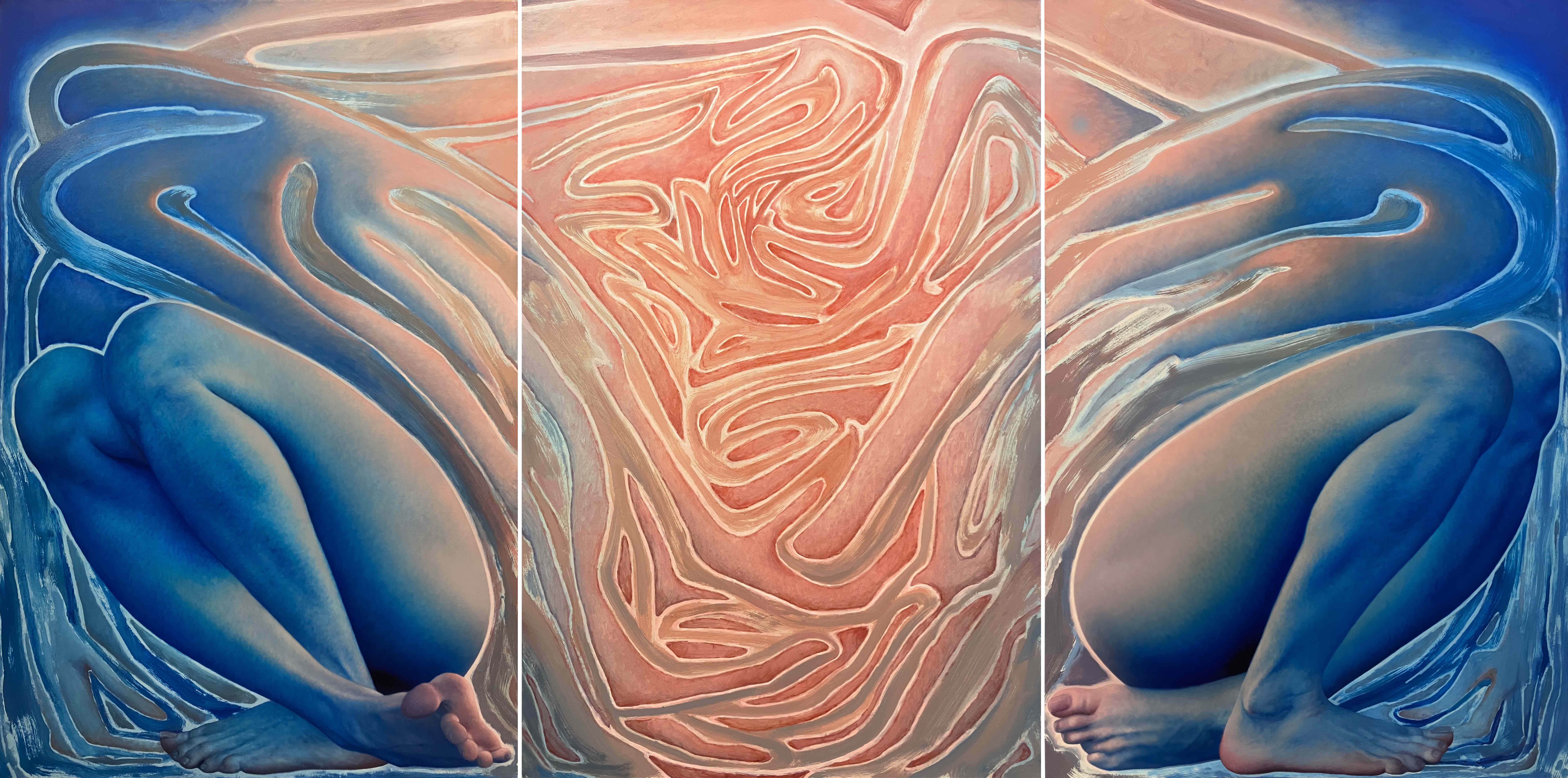 Aleah Chapin, The Space Between Our Separateness, 2022. Oil on canvas, 60" x 120" (triptych).