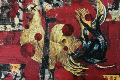 Micki Brown, Chicken Crossing, 2024. Mixed media on canvas, 18" x 18".
