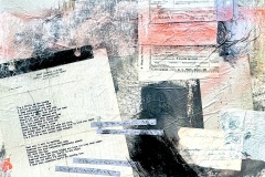 Marilyn Dale, Written in the Margins, 2025. Mixed collage and acrylic, 18" x 18".