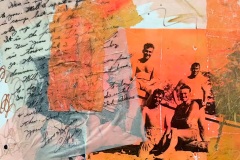 Marilyn Dale, Greetings from the Hawaiian Islands, 2025. Acrylic and photo transfer, 12" x 12".