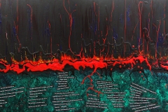John Linthurst, Making Contact With The Underground, 2026. Acrylic with hand written text and paint pen, 48" x 24".