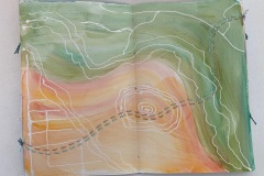 Laurel Moorhead, The Road to Somewhere, 2023. Sulfite paper, watercolor, stitching, 9" x 6".