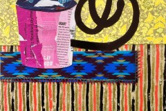 Meera Ramanathan, E - Third vowel in Tamil, 2022. Paper with yarn, 14" x 11".