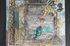 Laretta Small, How Do Rhinos Fly?, 2024. Mixed media, 13" x 13".