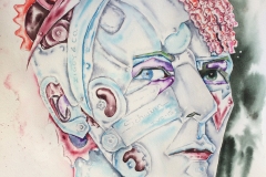Krista Timberlake, Mech Bowie, 2023. Watercolor on paper, 20" x 16".