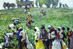 Millard Sheets, California Cotton Pickers, c. 1929. Oil on canvas, 32" x 36". From the exhibition Damngorgeous: Millard Sheets and His Southern California Legacy, 2008. Collection of Mark and Janet Hilbert.