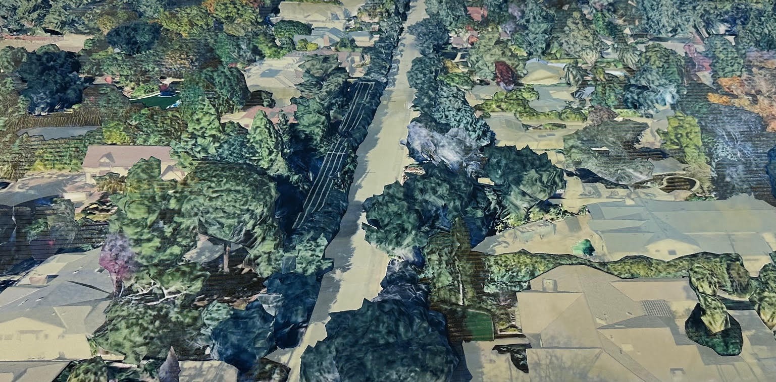 Jennifer Chen, Alta Canyada Historic Deodar District, 2025. Digital inkjet print with screenprint, 23" x 48". Jennifer Chen, Alta Canyada Historic Deodar District, 2025. Digital inkjet print with screenprint, 23" x 48".