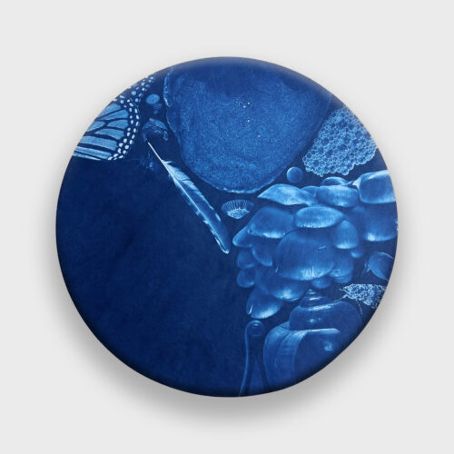 Annalise Neil, Emptiness is Form 5, 2023. Cyanotype on Hahnemuhle Sumi-e paper and wood, 14" x 14". $500.