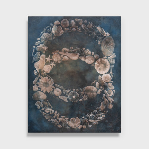 Annalise Neil, Harmony, 2023. Watercolor and toned cyanotype on cotton sateen mounted on wood panel, 24" x 30". $5300.