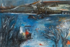 Heidi Rufeh, Flood Stage, 2026. Encaustic, oil, and collage, 20 x 24 Heidi Rufeh, Flood Stage, 2026. Encaustic, oil, and collage, 20 x 24