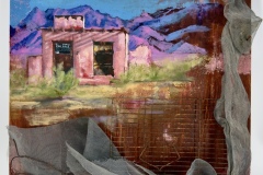 Monica Marks, House With Wood Beams, 2025. Acrylic paint, and found objects on a cradled panel, 24 x 25 Monica Marks, House With Wood Beams, 2025. Acrylic paint, and found objects on a cradled panel, 24 x 25