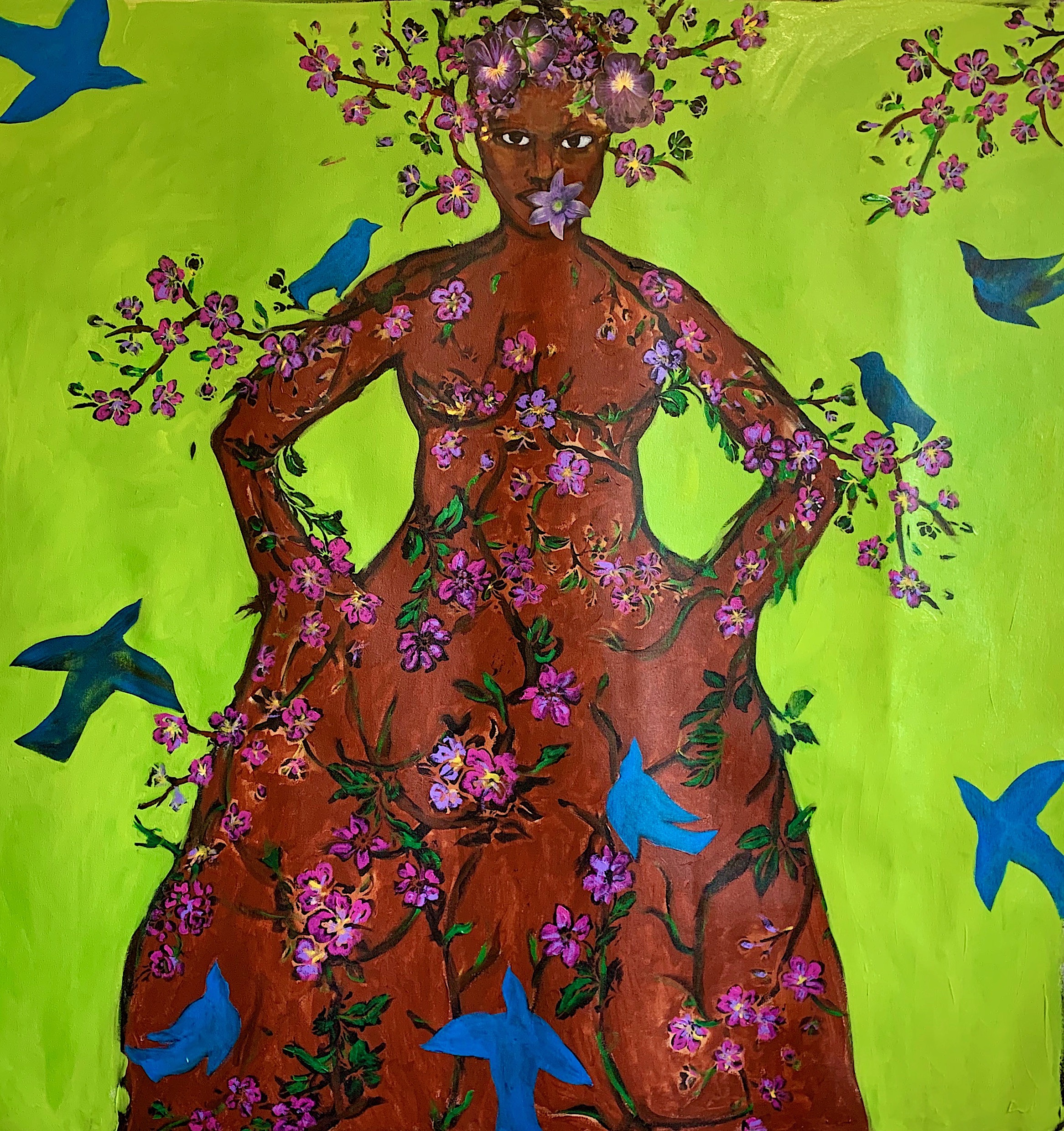 Janet Taylor Pickett, Flora, 2023. Acrylic and collage on canvas, 48" x 48".