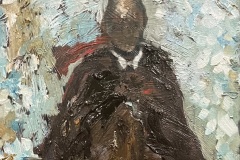 Elizabeth Gorcey, Worrier, 2025. Oil on canvas, 14" x 11". $1200 Elizabeth Gorcey, Worrier, 2025. Oil on canvas, 14" x 11". $1200