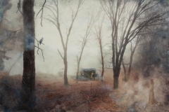 Jiela Rufeh, What Once Was, 2023. Encaustic, archival ink photo, image transfer, and oils, 20" x 30". $1600 Jiela Rufeh, What Once Was, 2023. Encaustic, archival ink photo, image transfer, and oils, 20" x 30". $1600