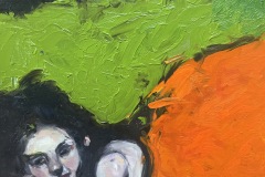 Trish Vernazza, Pillow Talk, 2025. Oil on linen panel, 15" x 15". $500 Trish Vernazza, Pillow Talk, 2025. Oil on linen panel, 15" x 15". $500