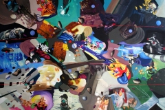 Allison Renshaw, Panic at the Disco, 2007. Acrylic, oil, and collage on panel, 72 x 96 in. Gift of Atticus Williams, 2010