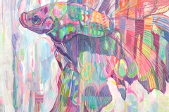 Mieko Anekawa, Greeting from Rainbow Fish, 2025. Acrylic on canvas, 48" x 36”. $5000. Mieko Anekawa, Greeting from Rainbow Fish, 2025. Acrylic on canvas, 48" x 36”. $5000.