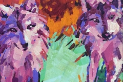 Laura Green, Wolves in Red, 2026. Acrylic on canvas, 8" x 9”. $260. Laura Green, Wolves in Red, 2026. Acrylic on canvas, 8" x 9”. $260.