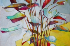 Alice Lemon, Prayer Plant Prays for Sun, 2024. Ink, oil, and pencil on primed canvas paper, 29.5" x 20.5”. $700. Alice Lemon, Prayer Plant Prays for Sun, 2024. Ink, oil, and pencil on primed canvas paper, 29.5" x 20.5”. $700.