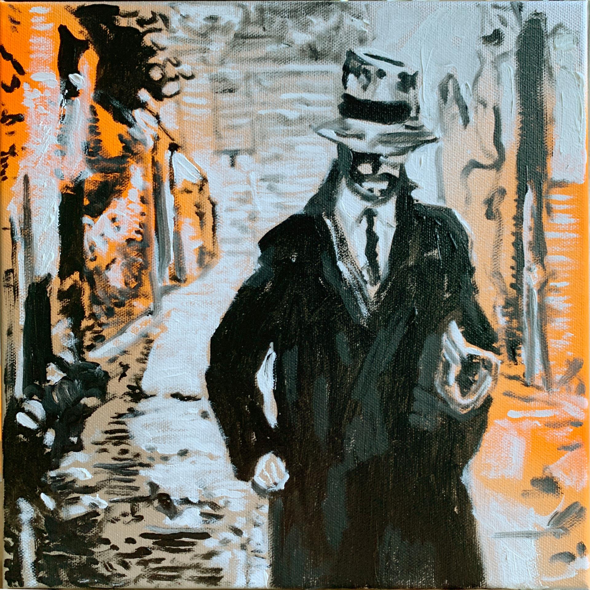 Steve Harlow, Man in Hat. Oil, 12” x 12”. $1000.