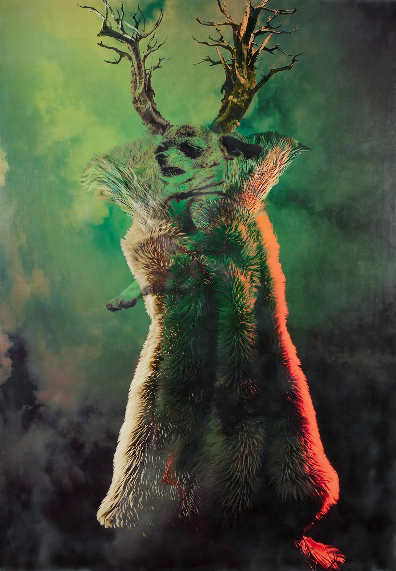 Jiela Rufeh, Queen of the Forest: Nobility Comes In All Sizes. Mixed media, 46” x 32.5”. $3200.