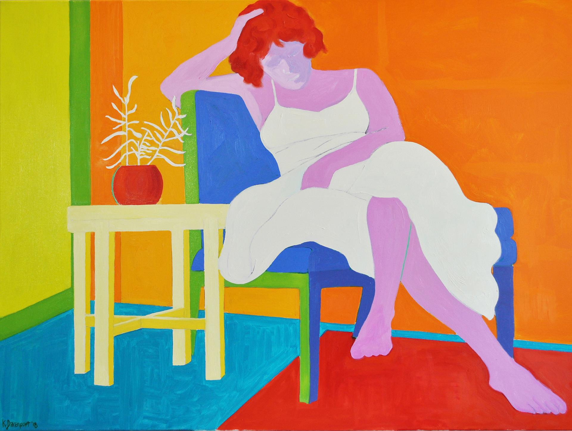 Kelly Davenport, Still Waiting. Oil on canvas, 36” x 48”. $1500.