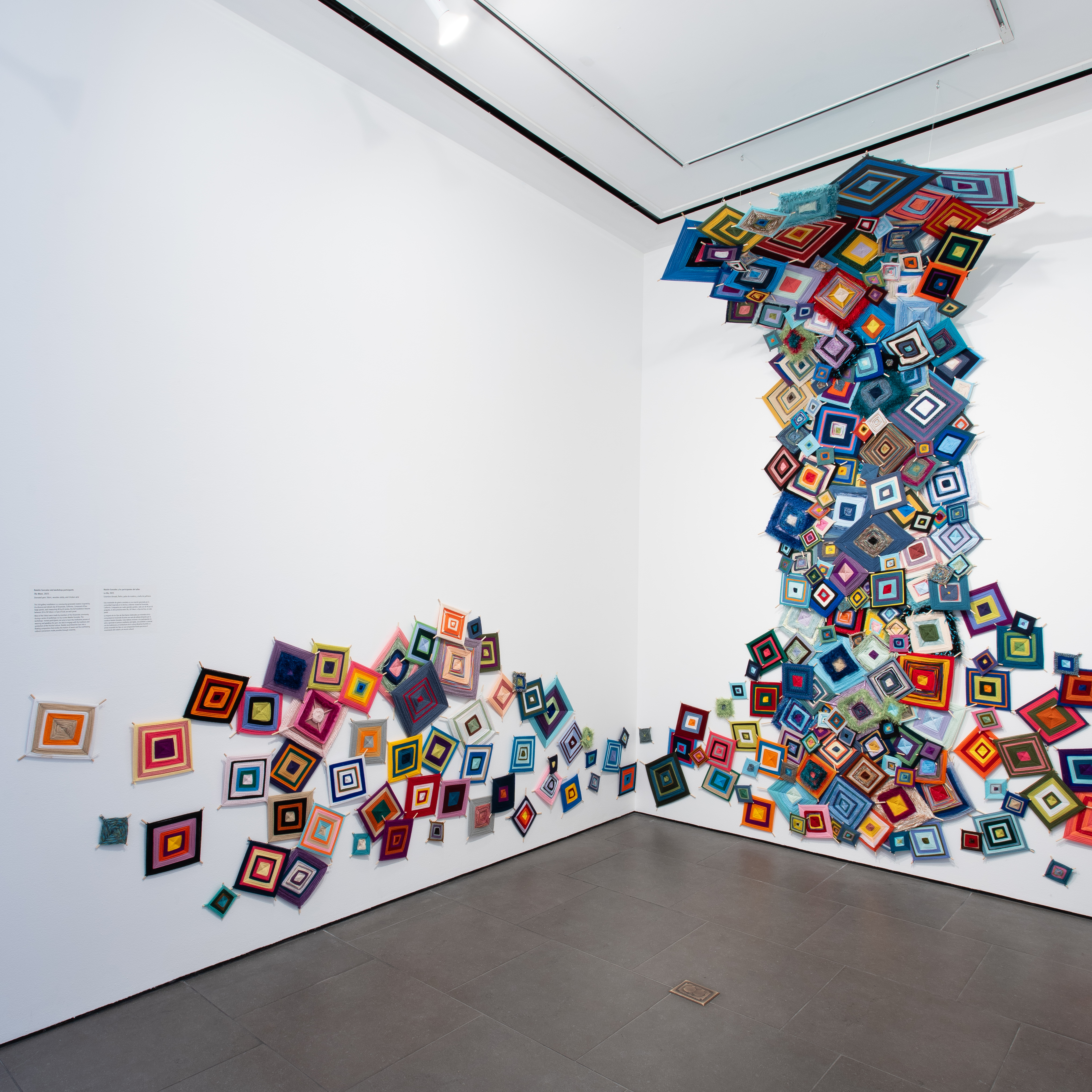 Natalie Gonzalez, The Wave, 2025. Donated Yarn, fabric, wooden sticks, and chicken wire. Natalie Gonzalez, The Wave, 2025. Donated Yarn, fabric, wooden sticks, and chicken wire.