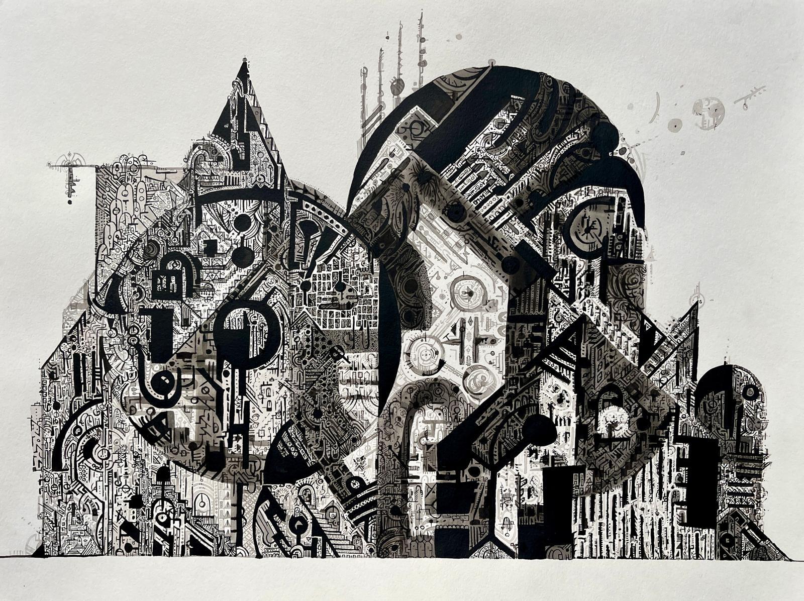 Alvaro Alvarez, Arquitectural Weight, 2025. Black ink on 140lbs paper, 18 x 24. $800 Alvaro Alvarez, Arquitectural Weight, 2025. Black ink on 140lbs paper, 18 x 24. $800
