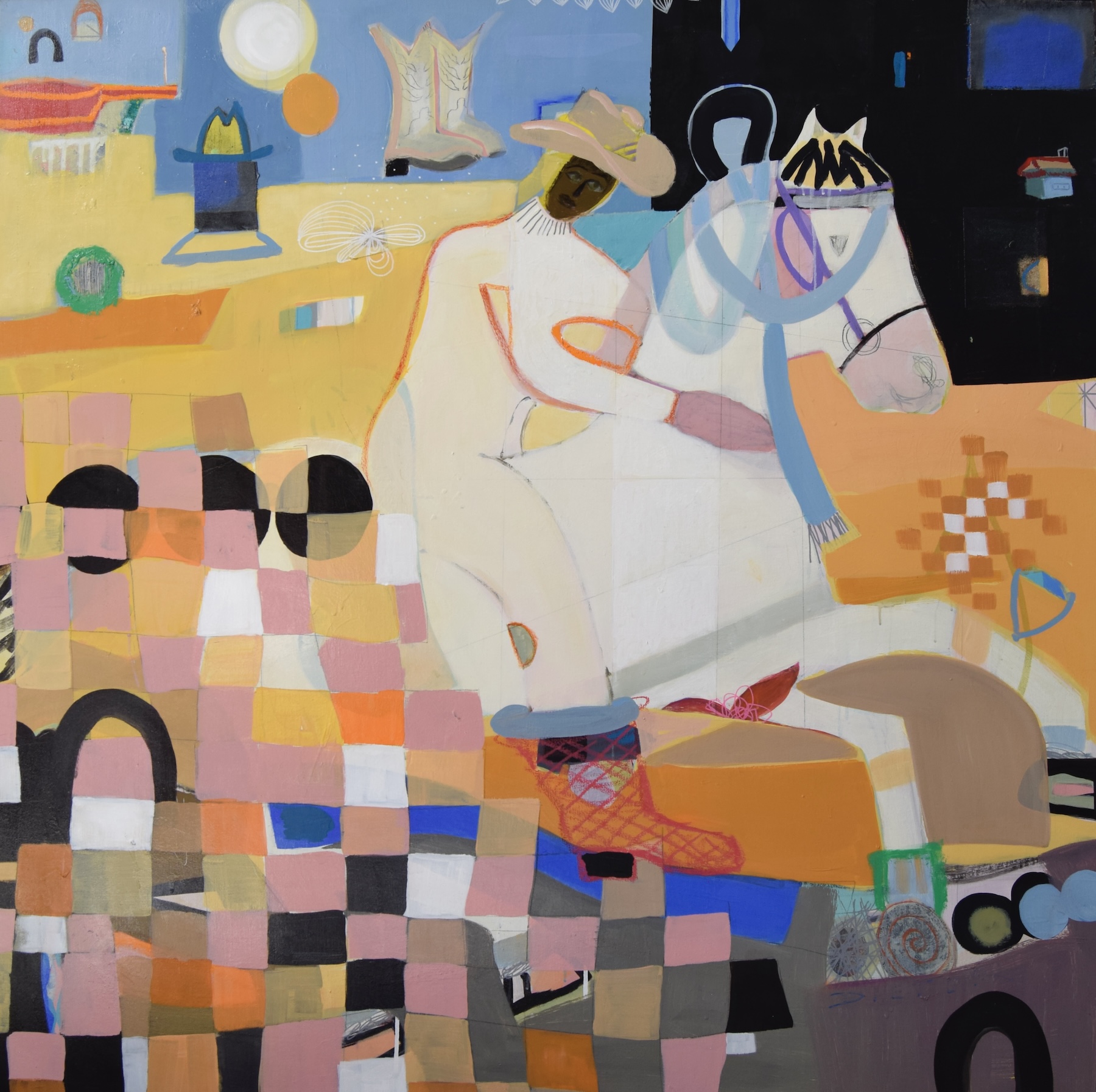 Ellen Dieter, Fancy Like, 2025. Mixed media on canvas, 48 x 48. $4200 Ellen Dieter, Fancy Like, 2025. Mixed media on canvas, 48 x 48. $4200