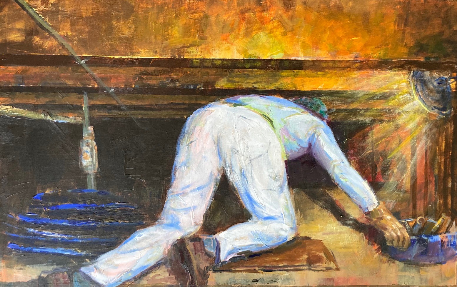 Linda Morton, The Fixer, 2021. Oil and acrylic, 24 x 36. $650 Linda Morton, The Fixer, 2021. Oil and acrylic, 24 x 36. $650